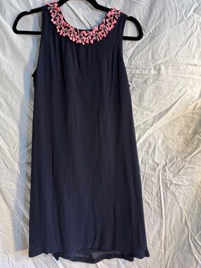 French Connection Dark Blue Mini Dress with Pink Details